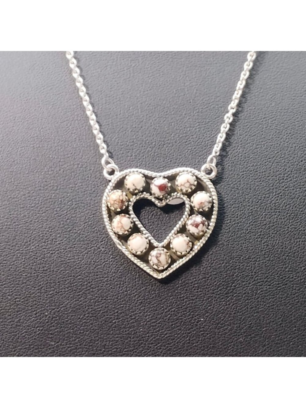 Southwest Sterling Silver Wild Horse Jasper Heart Pendant Necklace